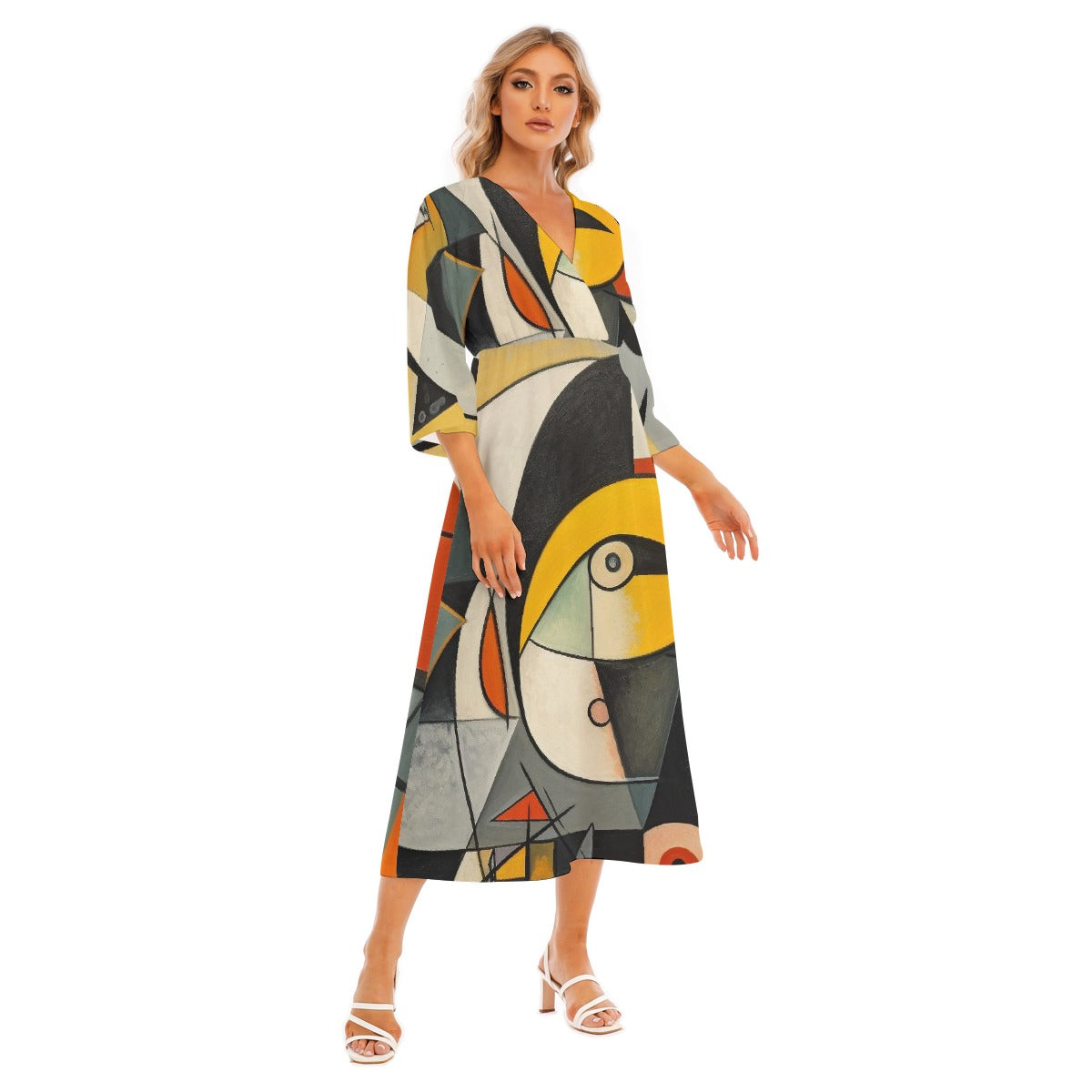 All-Over Print Women's Mid-Sleeve Long Dress