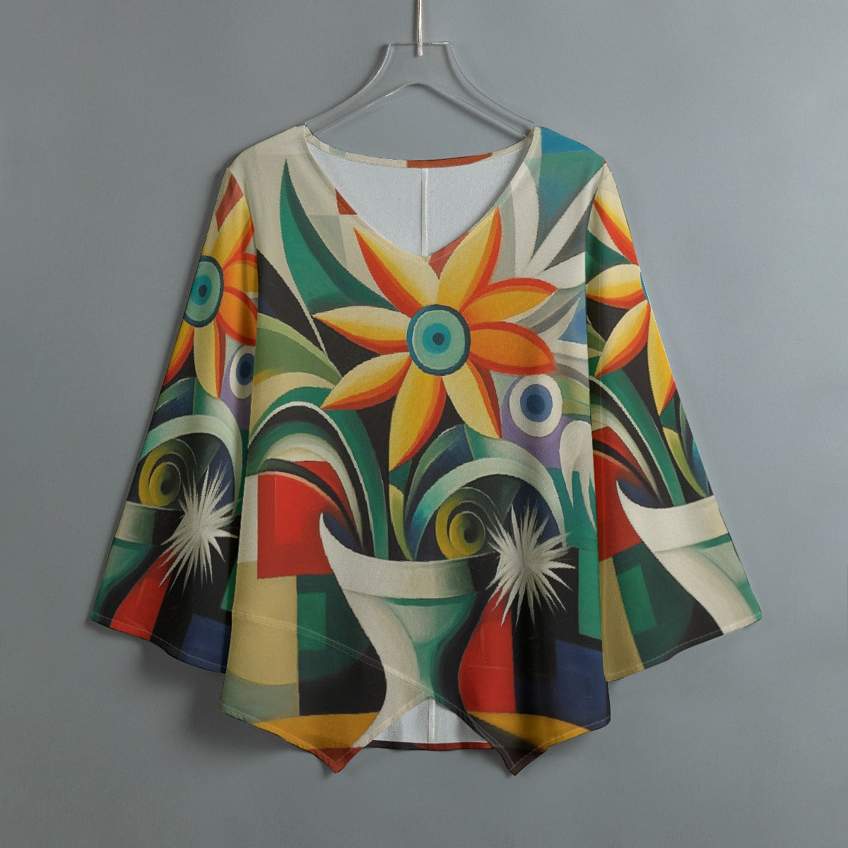 All-Over Print Women's V-neck T-shirt With Irregular Hem