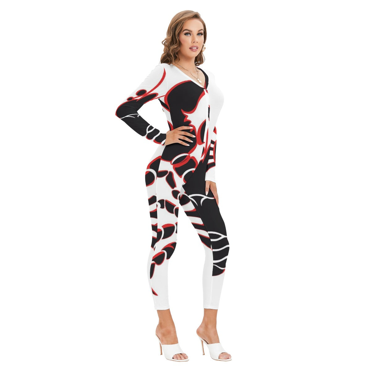 All-Over Print Women's Plunging Neck Jumpsuit