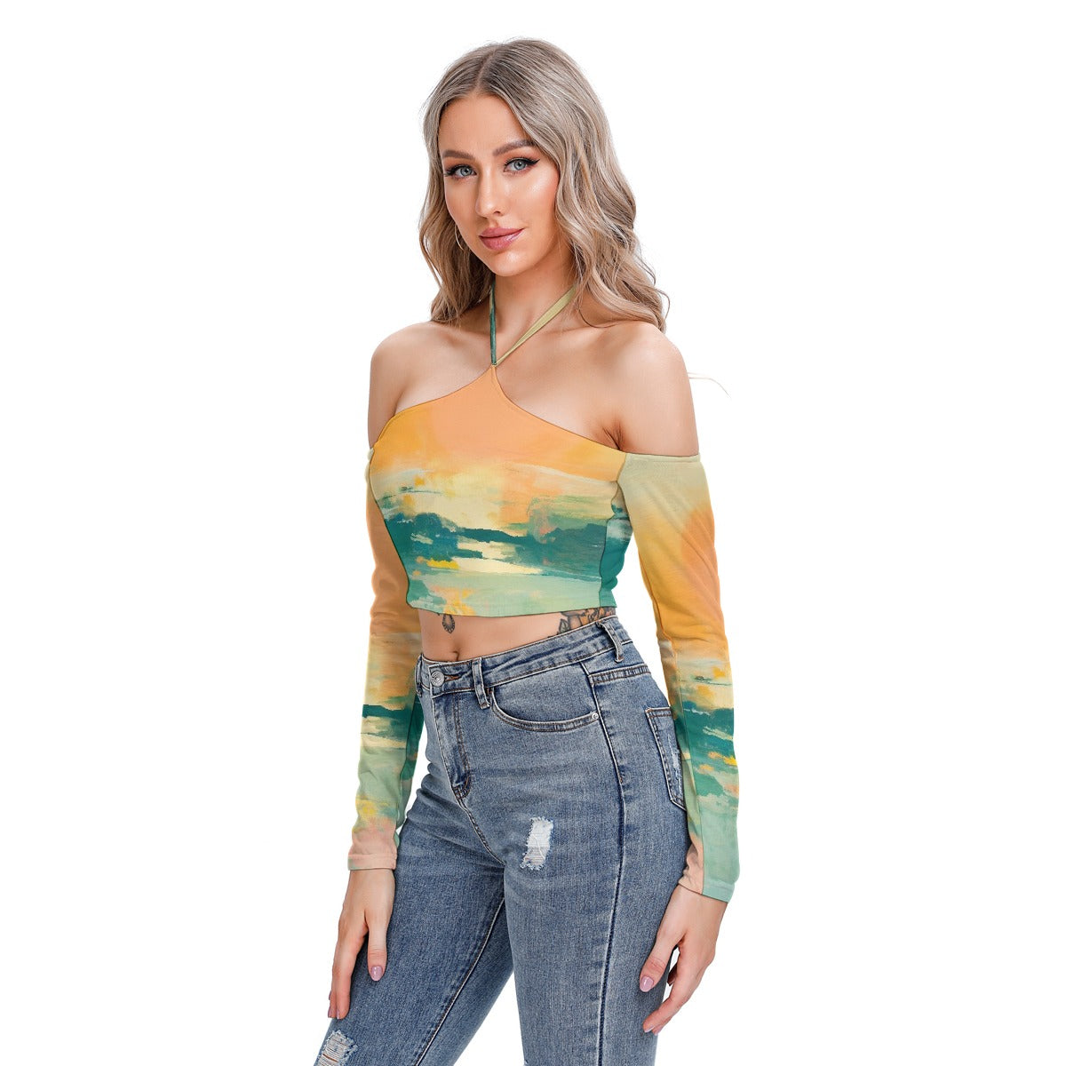 All-Over Print Women's Halter Lace-up Top