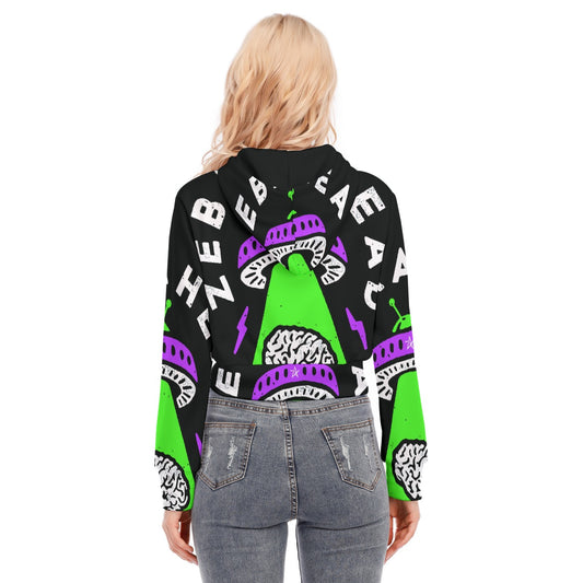 All-Over Print Women's Crop Top Hoodie With Zipper Closure
