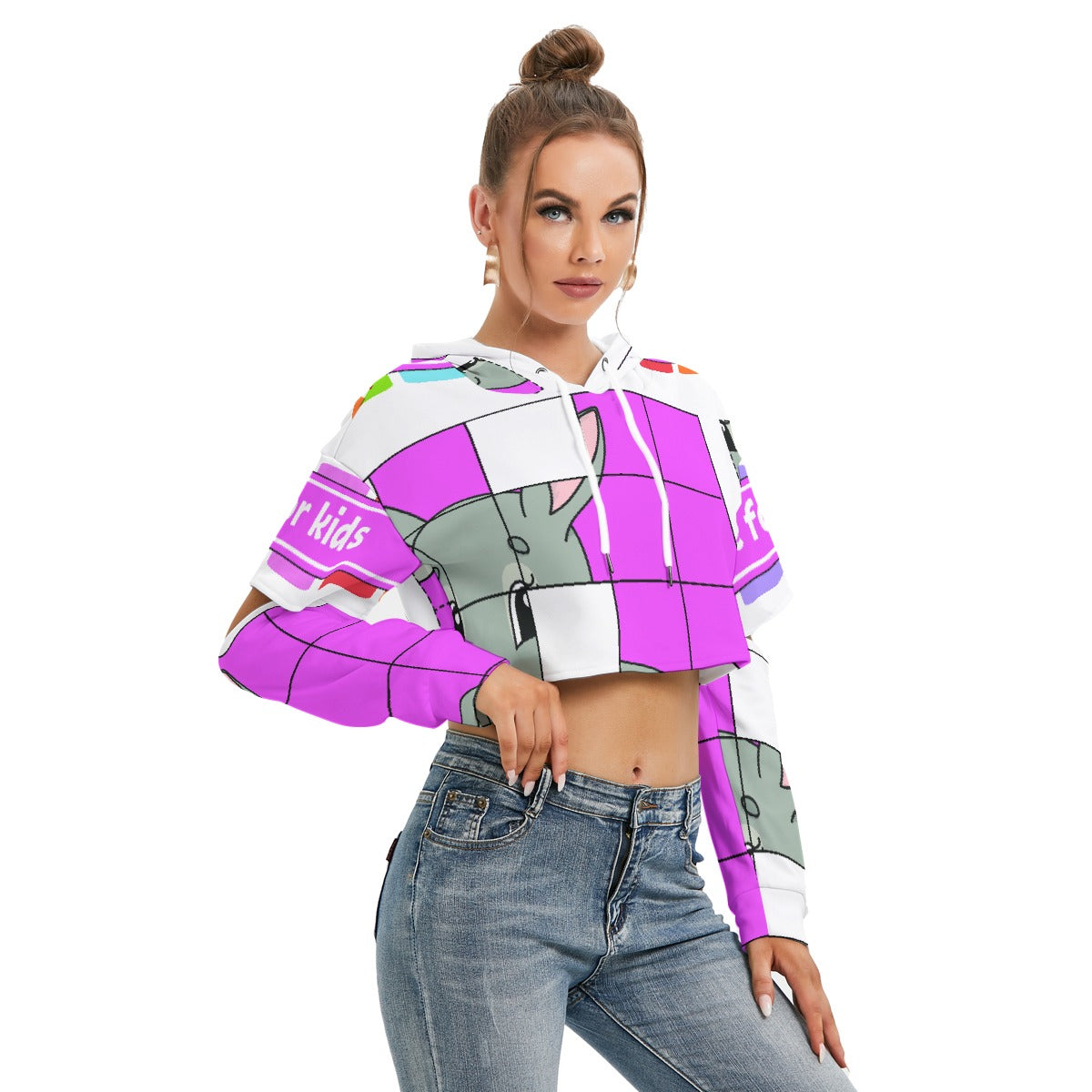 All-Over Print Women's Heavy Fleece Hoodie With Hollow Out Sleeve