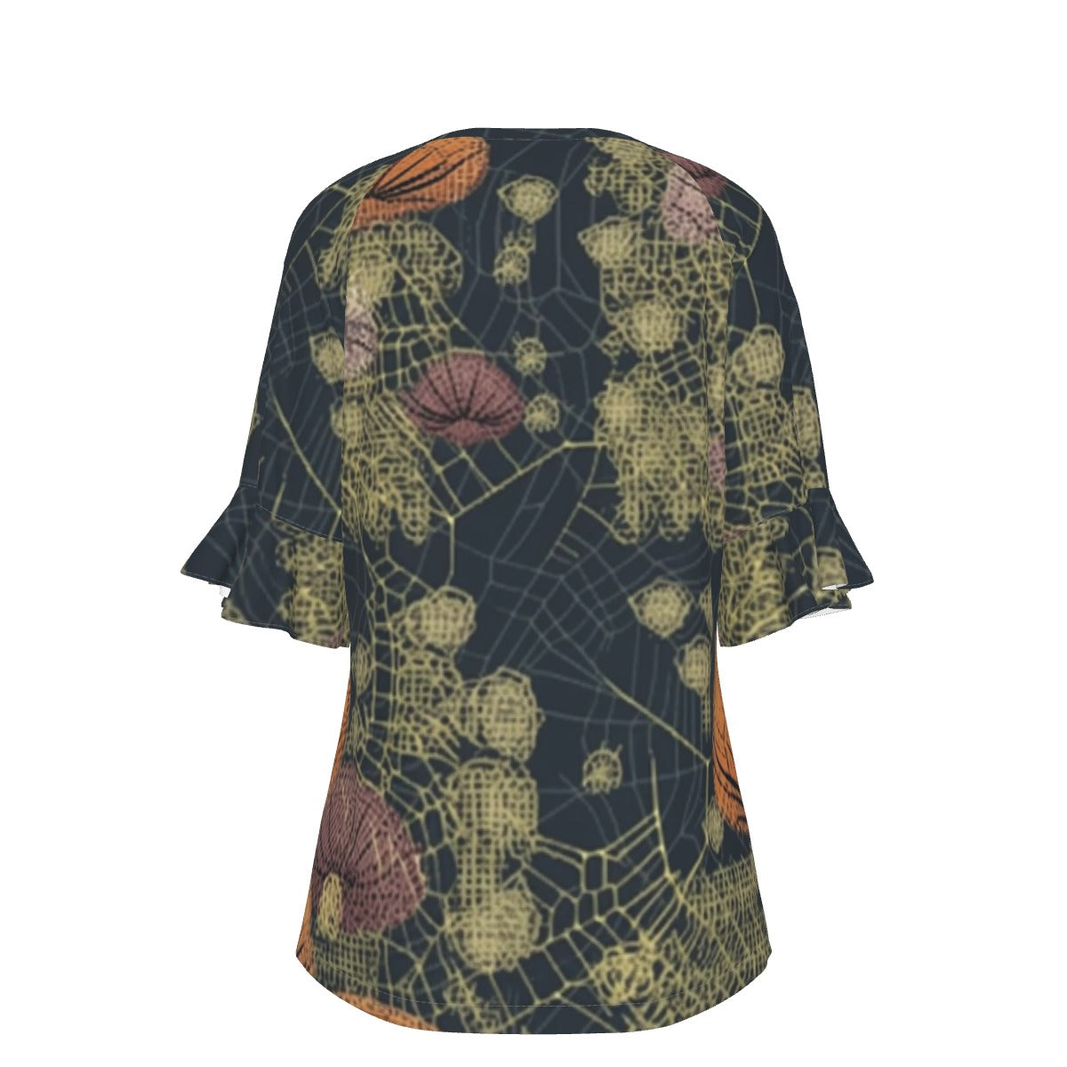 All-Over Print V-neck Women's T-shirt With Bell Sleeve