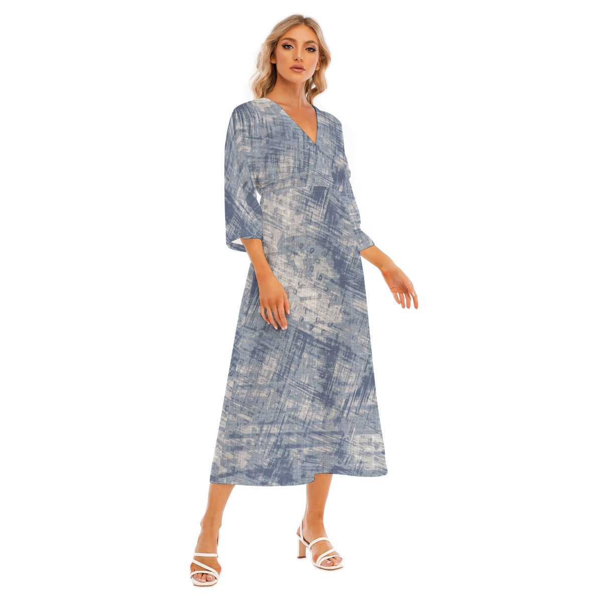 All-Over Print Women's Mid-Sleeve Long Dress