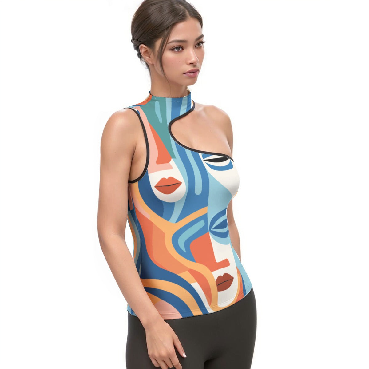 All-Over Print Women's Halter Sleeveless Asymmetrical Tank Top