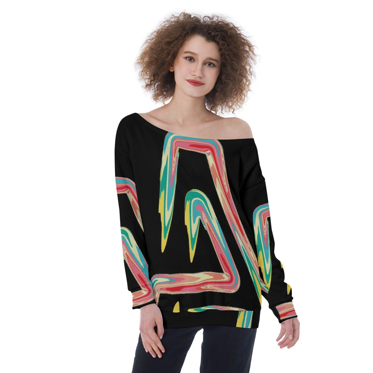 All-Over Print Oversized Women's Off-Shoulder Sweatshirt