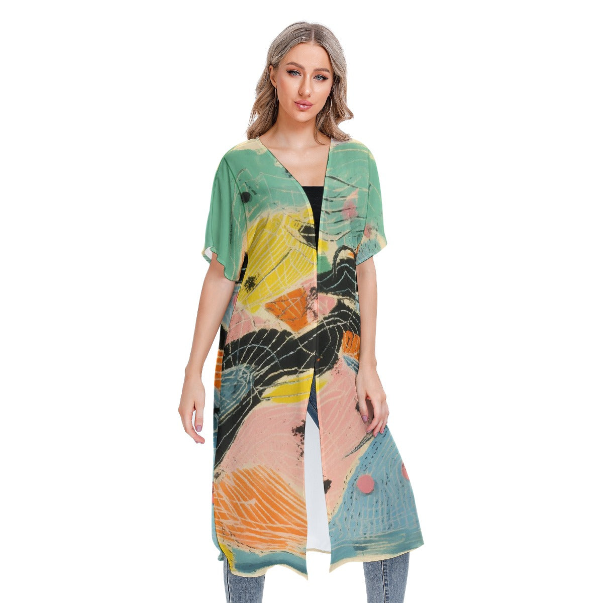 All-Over Print Women's Short Sleeve Cardigan