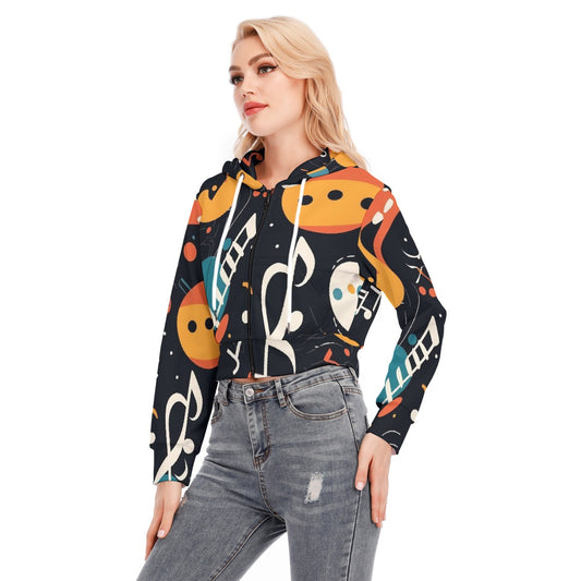 All-Over Print Women's Crop Top Hoodie With Zipper Closure