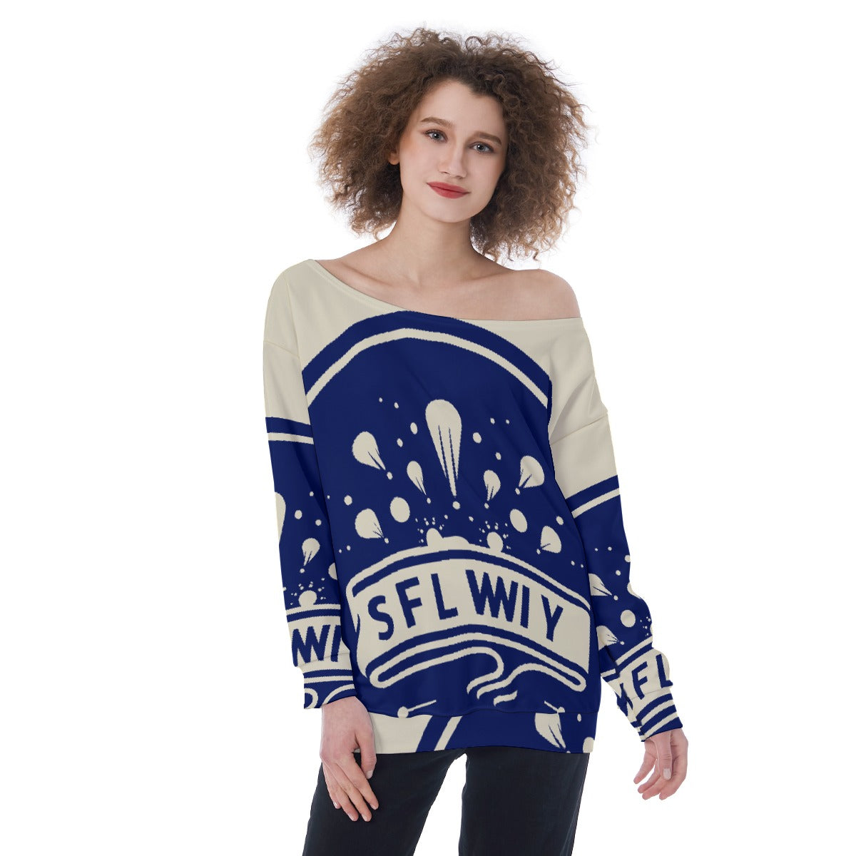 All-Over Print Oversized Women's Off-Shoulder Sweatshirt
