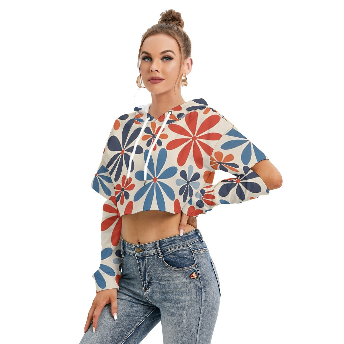 All-Over Print Women's Heavy Fleece Hoodie With Hollow Out Sleeve