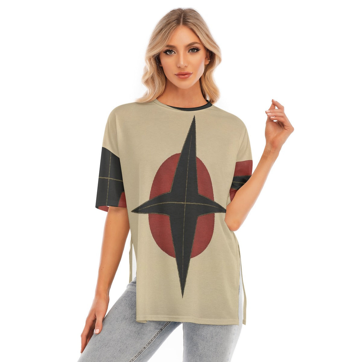 All-Over Print Women's Short Sleeves T-shirt With Hem Split