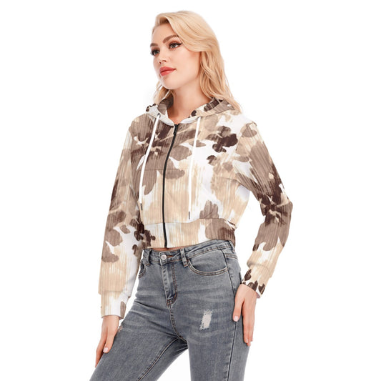 All-Over Print Women's Crop Top Hoodie With Zipper Closure