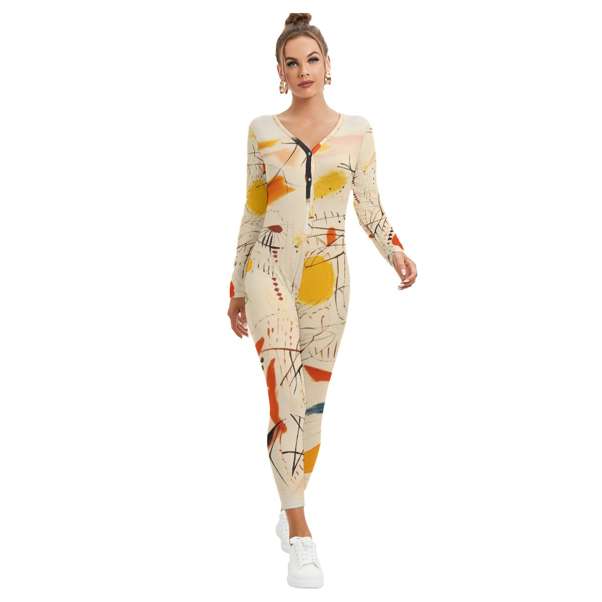 All-Over Print Women's Plunging Neck Jumpsuit