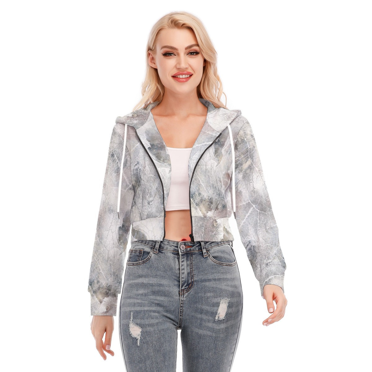 All-Over Print Women's Crop Top Hoodie With Zipper Closure
