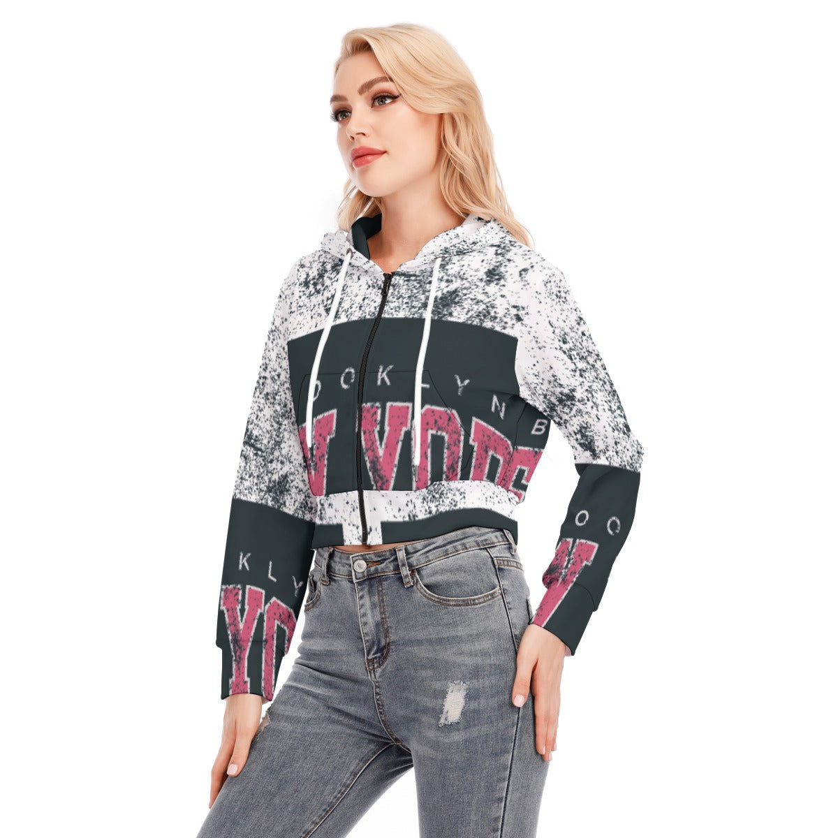 All-Over Print Women's Crop Top Hoodie With Zipper Closure