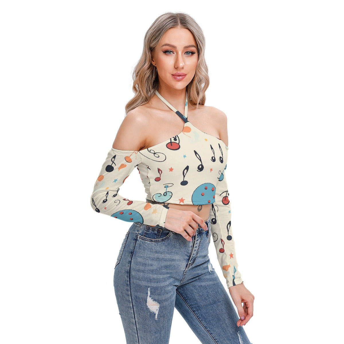 All-Over Print Women's Halter Lace-up Top