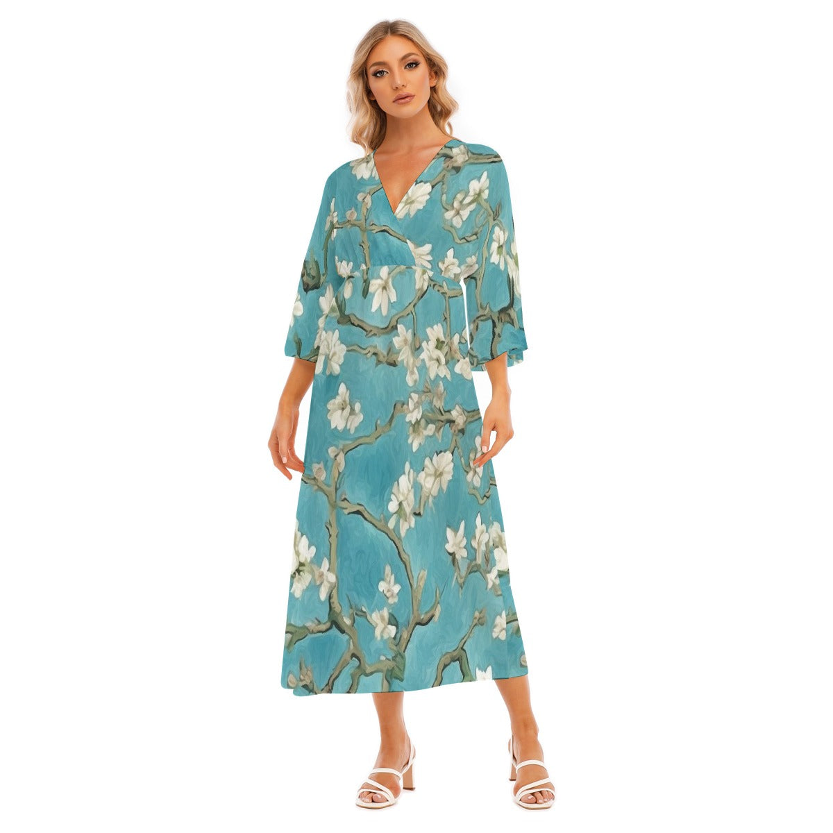 All-Over Print Women's Mid-Sleeve Long Dress