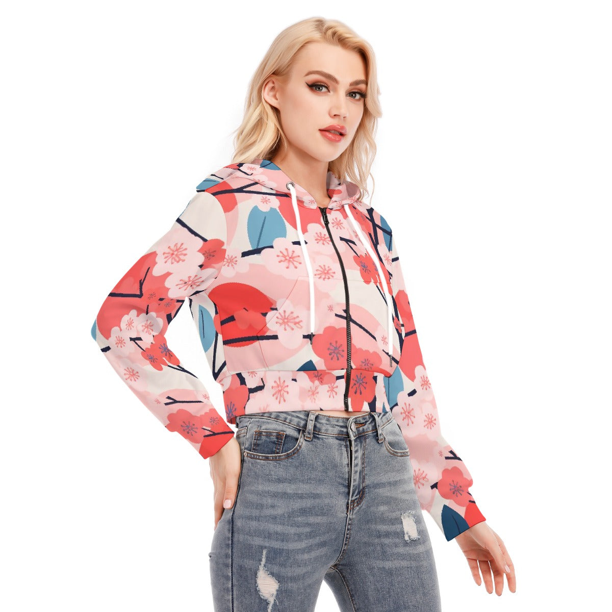 All-Over Print Women's Crop Top Hoodie With Zipper Closure