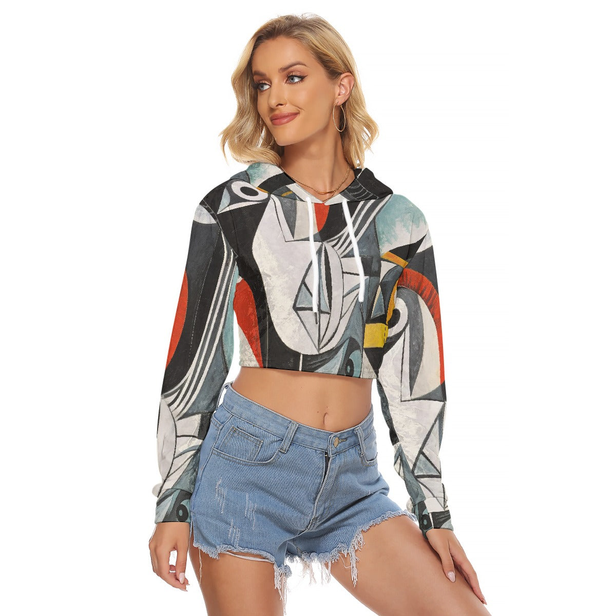All-Over Print Women's Crop Top Hoodie|Velvet