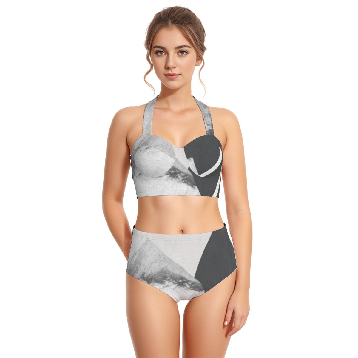 All-Over Print Women's Swimsuit Set With Halter