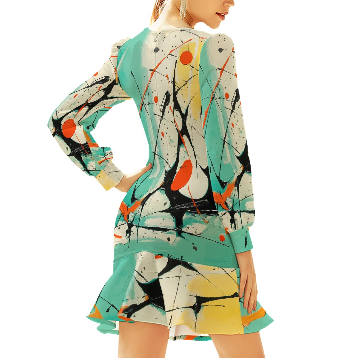 All-Over Print Women's Ruffle Hem Skinny Dress