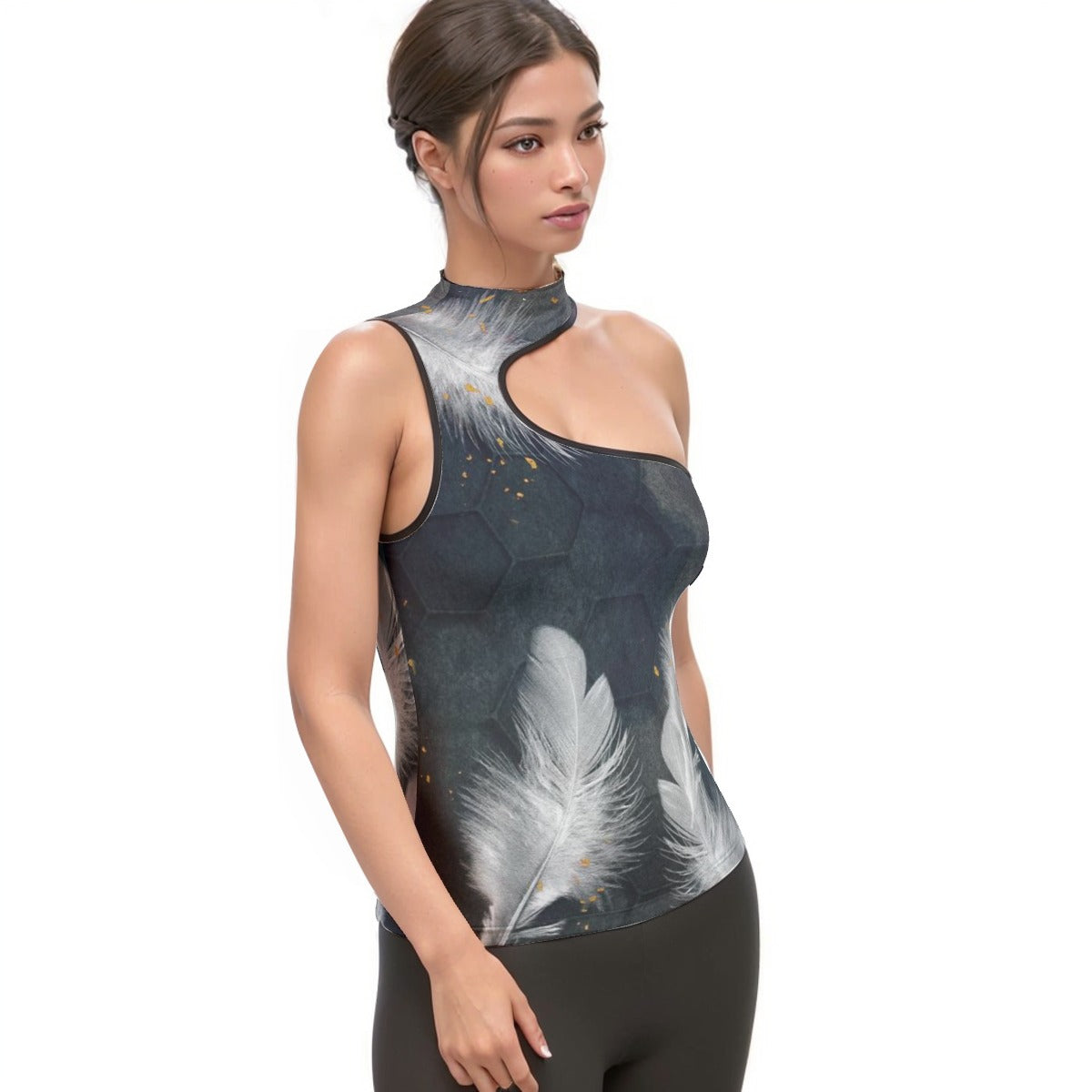 All-Over Print Women's Halter Sleeveless Asymmetrical Tank Top