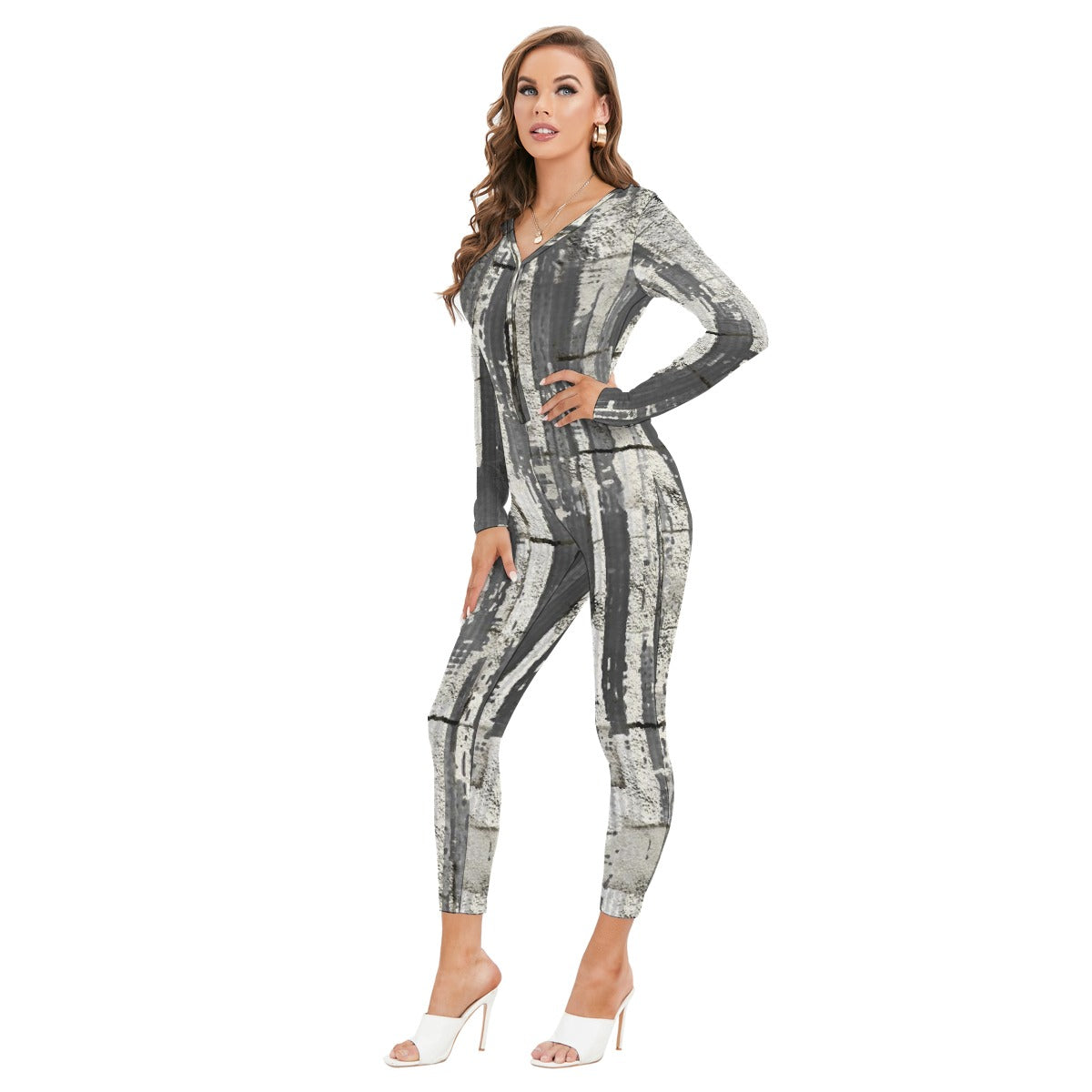 All-Over Print Women's Plunging Neck Jumpsuit