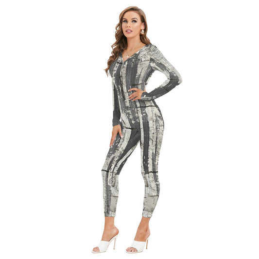 All-Over Print Women's Plunging Neck Jumpsuit