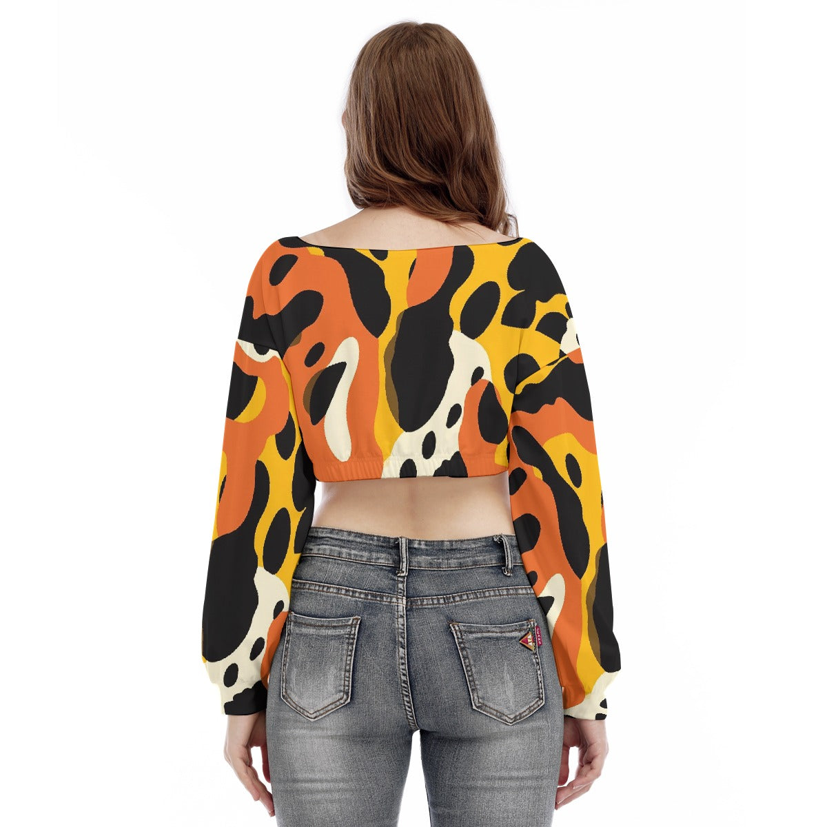 All-Over Print Women's V-neck Long Sleeve Cropped Sweatshirt