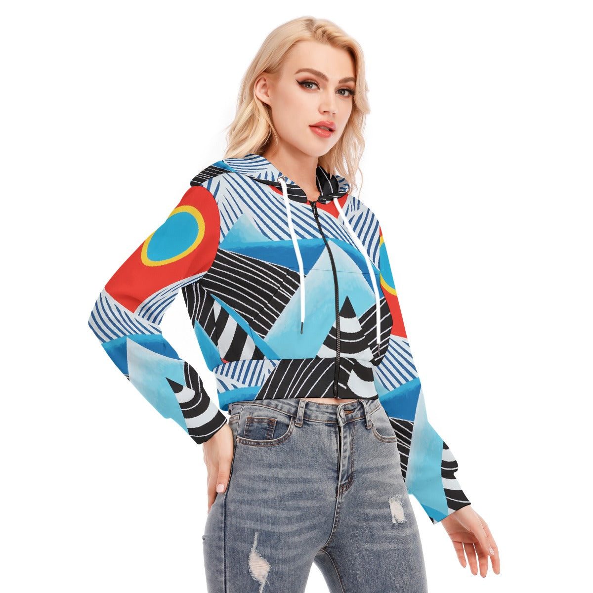 All-Over Print Women's Crop Top Hoodie With Zipper Closure