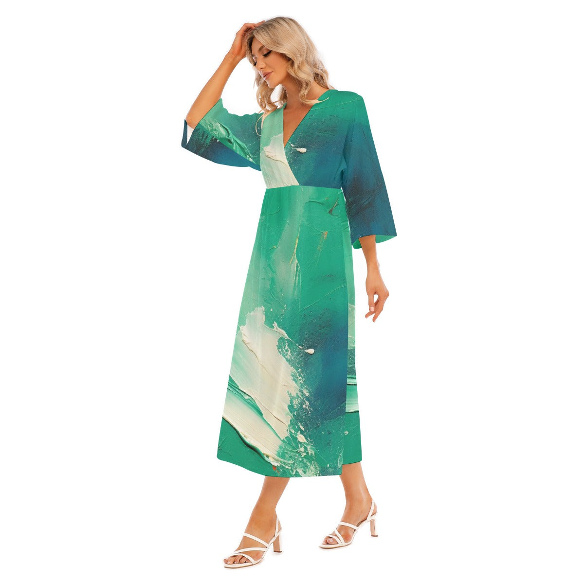 All-Over Print Women's Mid-Sleeve Long Dress