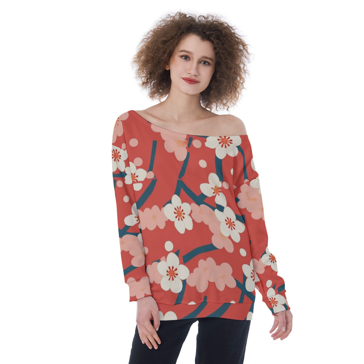 All-Over Print Oversized Women's Off-Shoulder Sweatshirt