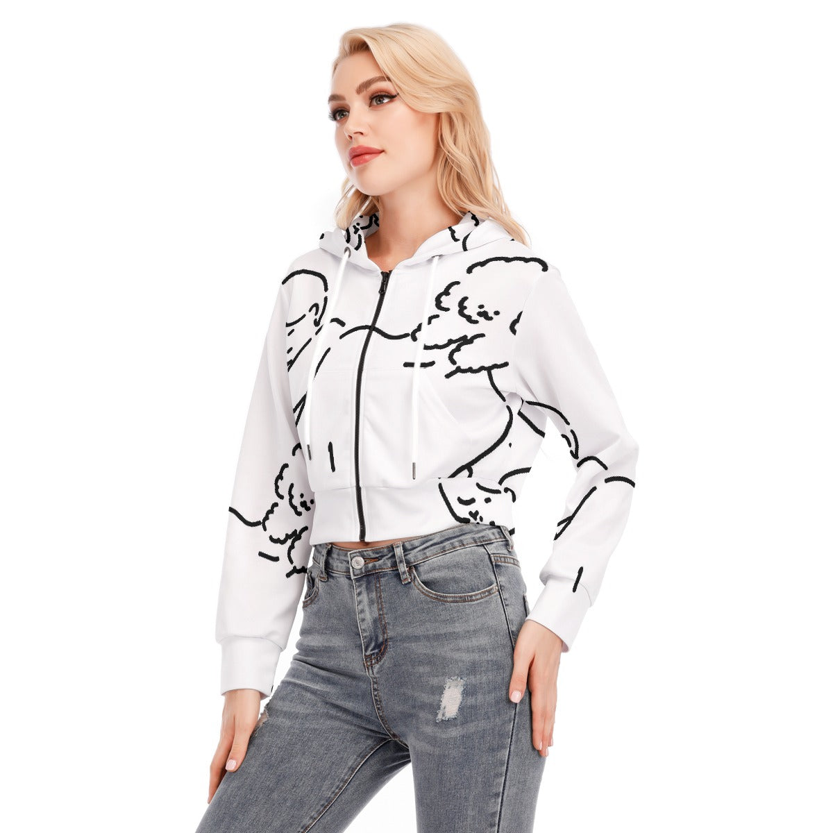 All-Over Print Women's Crop Top Hoodie With Zipper Closure