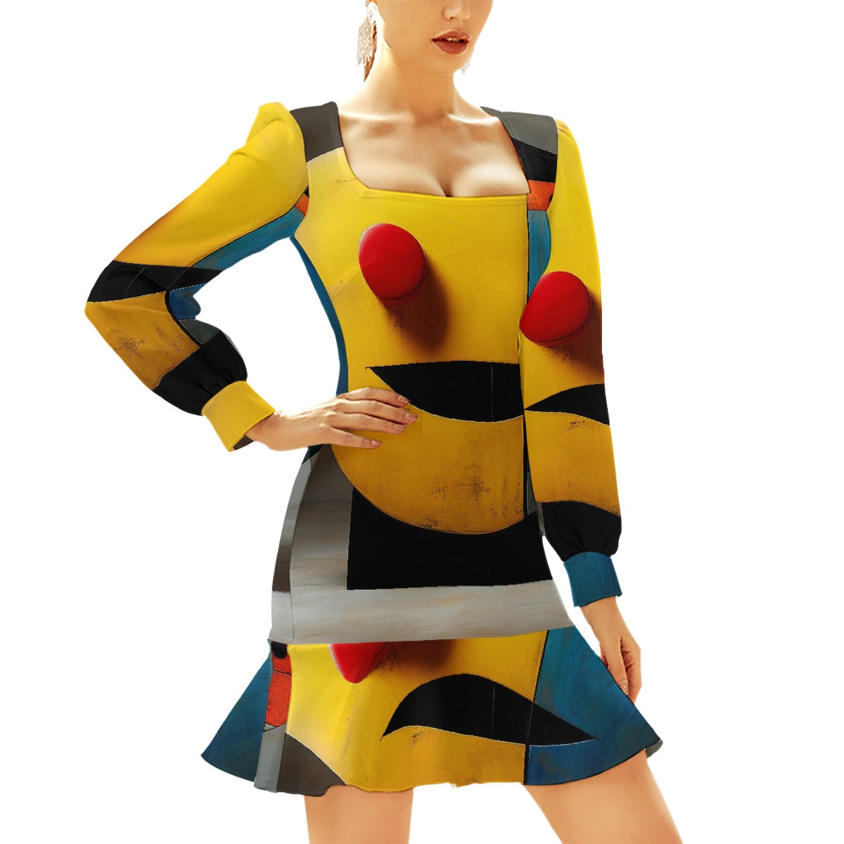 All-Over Print Women's Ruffle Hem Skinny Dress