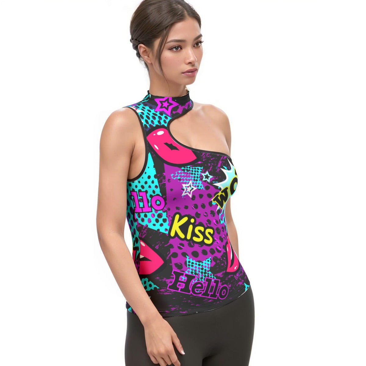 All-Over Print Women's Halter Sleeveless Asymmetrical Tank Top