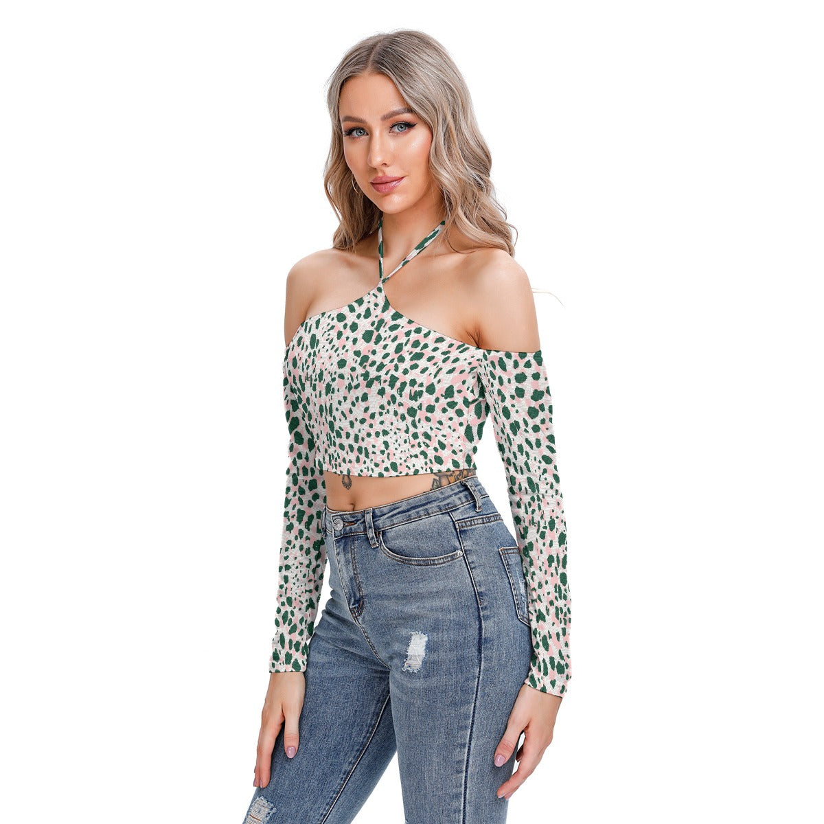 All-Over Print Women's Halter Lace-up Top