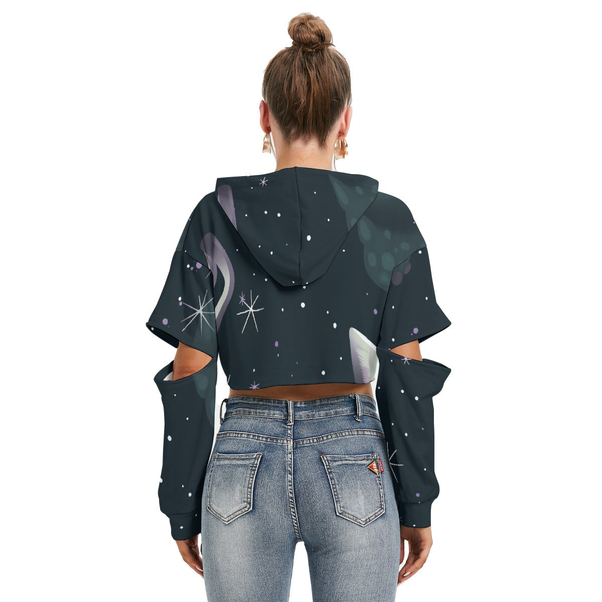All-Over Print Women's Heavy Fleece Hoodie With Hollow Out Sleeve