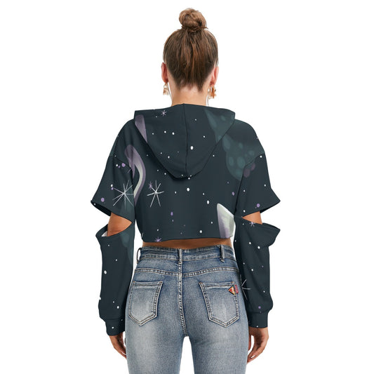 All-Over Print Women's Heavy Fleece Hoodie With Hollow Out Sleeve