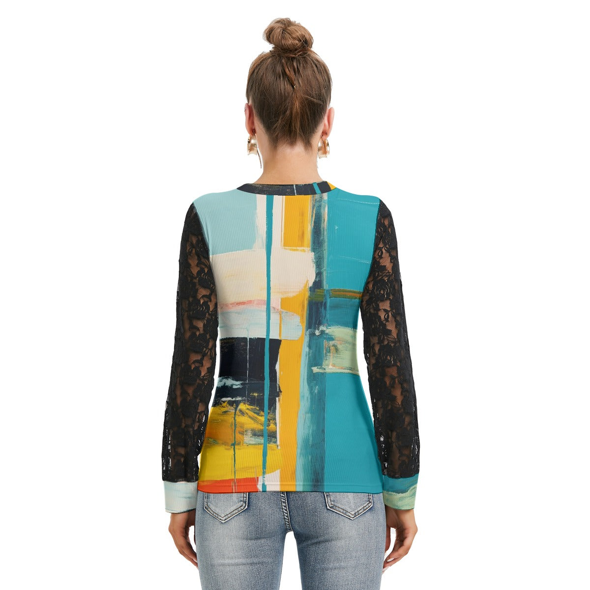 All-Over Print Women's T-shirt And Sleeve With Black Lace