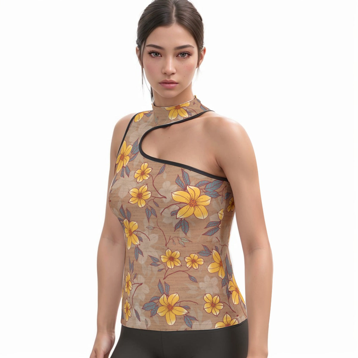 All-Over Print Women's Halter Sleeveless Asymmetrical Tank Top