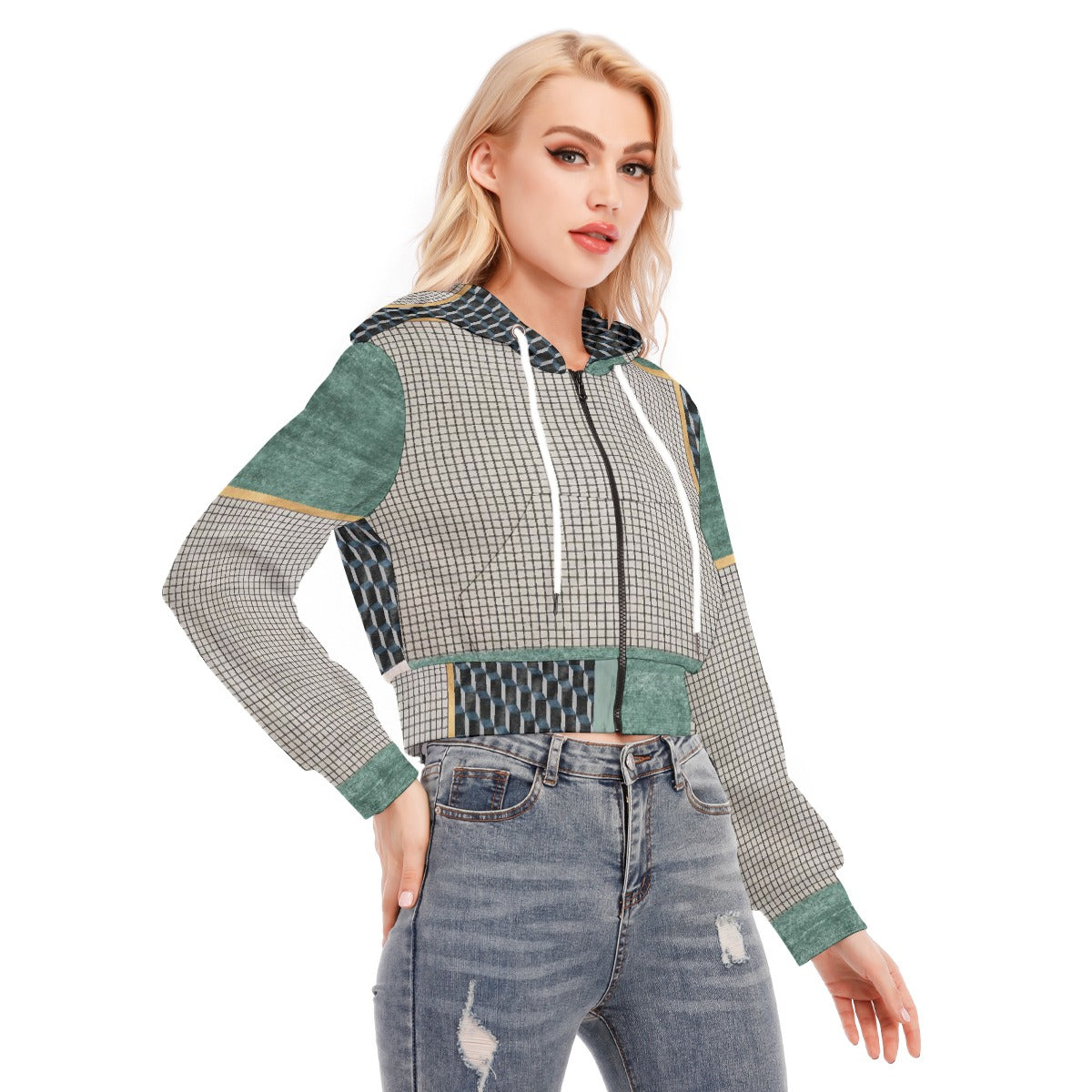 All-Over Print Women's Crop Top Hoodie With Zipper Closure