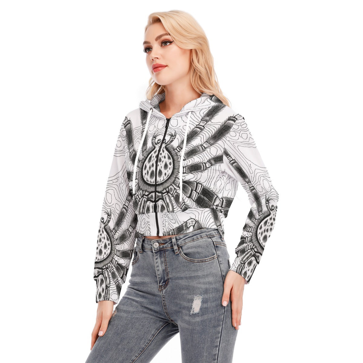 All-Over Print Women's Crop Top Hoodie With Zipper Closure