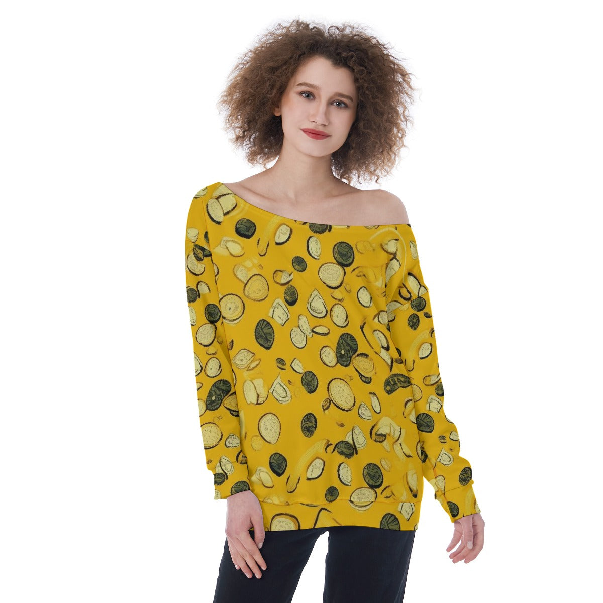 All-Over Print Oversized Women's Off-Shoulder Sweatshirt
