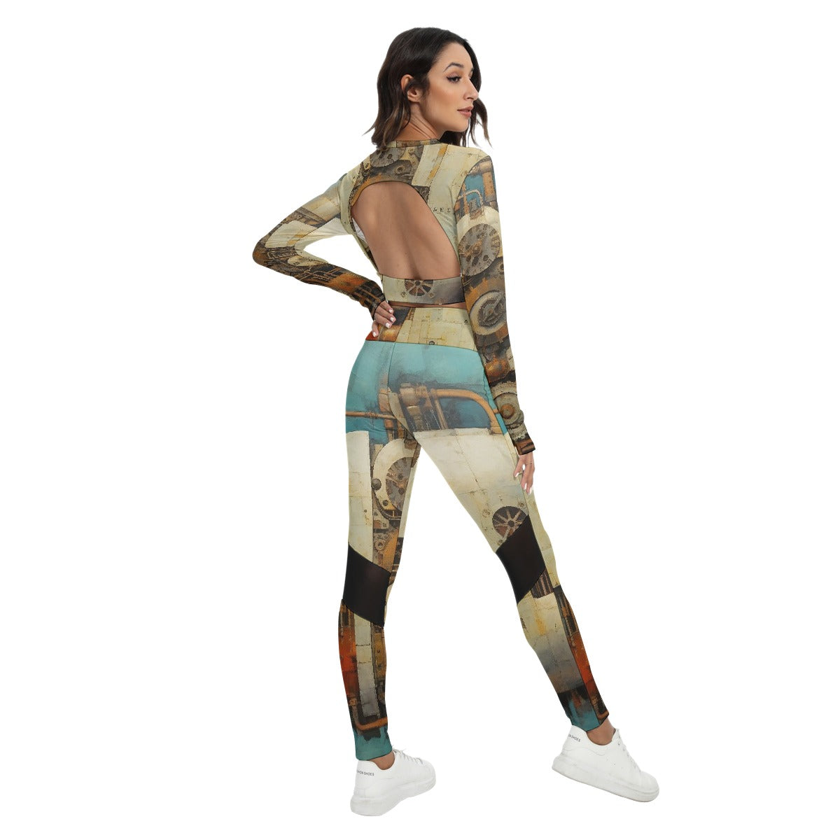 All-Over Print Women's Sport Set With Backless Top And Leggings