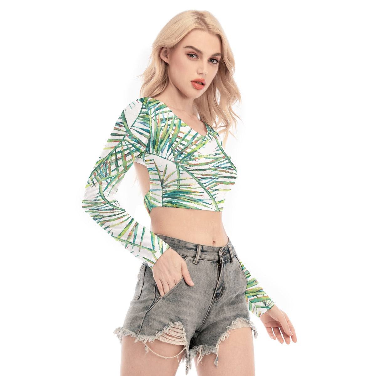 All-Over Print Women's Back Hollow T-shirt With Strap