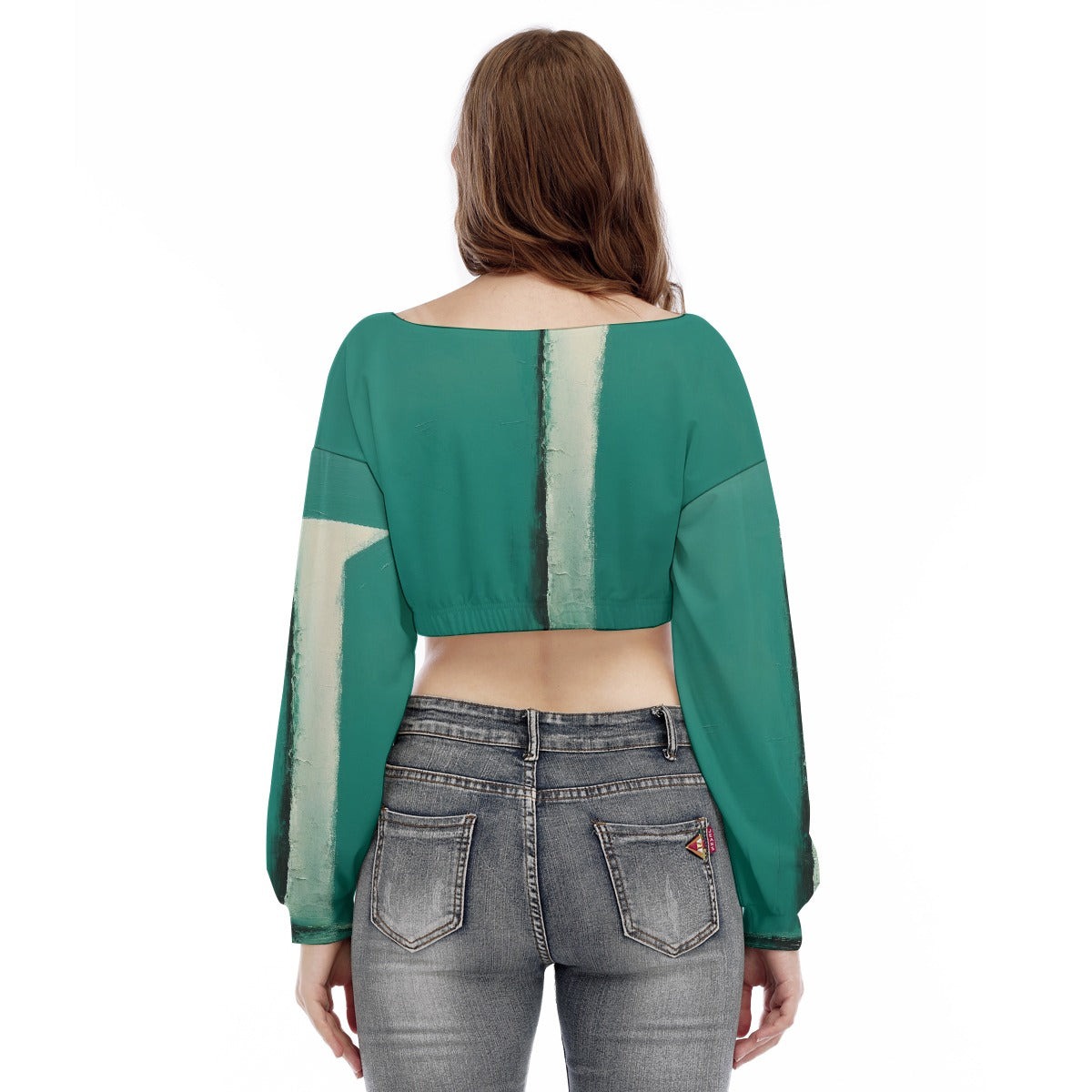 All-Over Print Women's V-neck Long Sleeve Cropped Sweatshirt