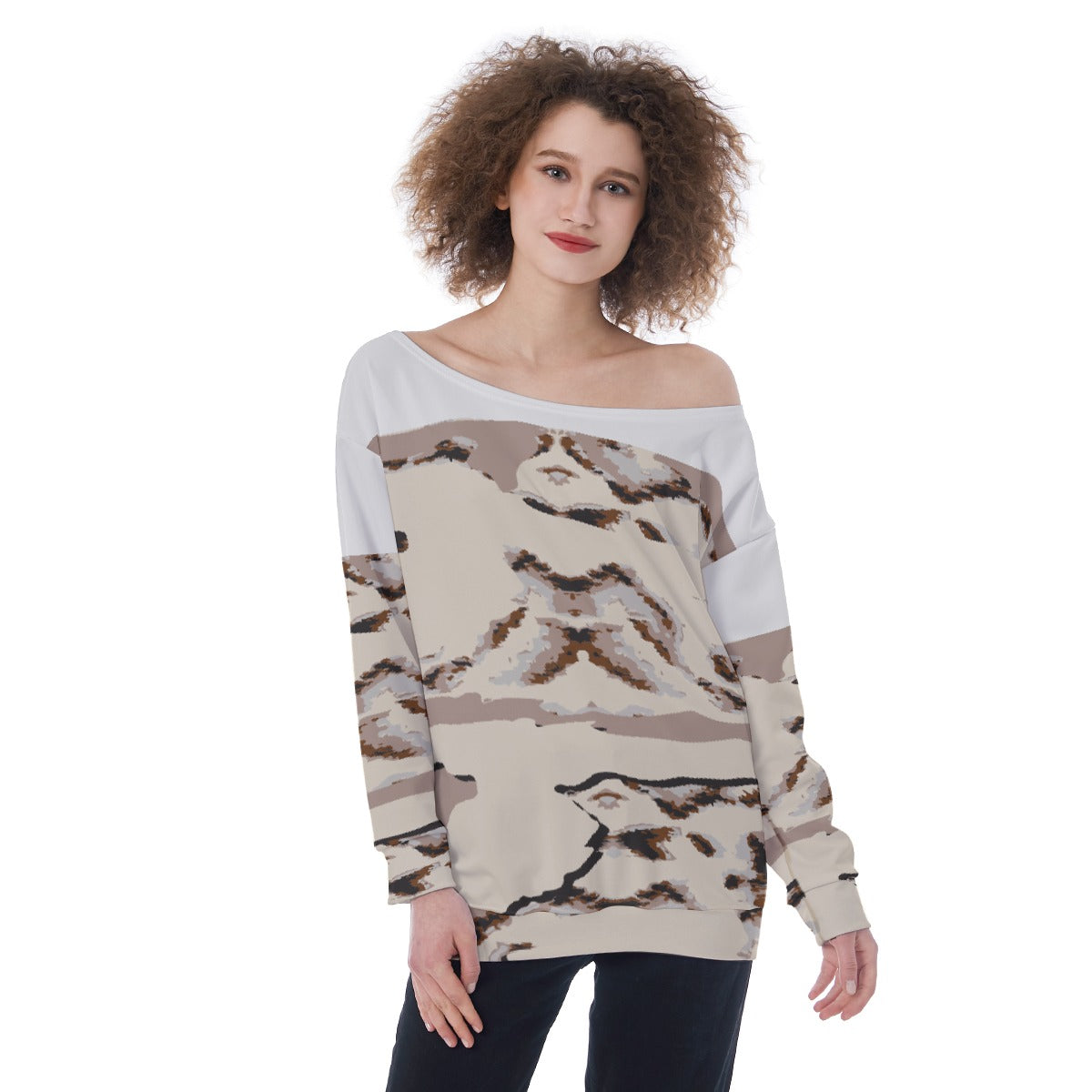 All-Over Print Oversized Women's Off-Shoulder Sweatshirt