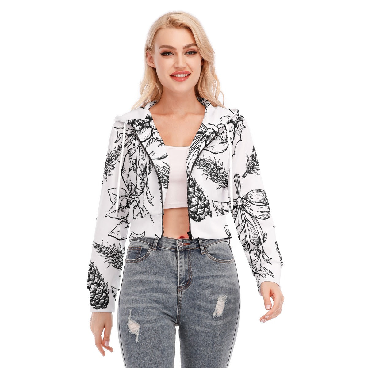 All-Over Print Women's Crop Top Hoodie With Zipper Closure