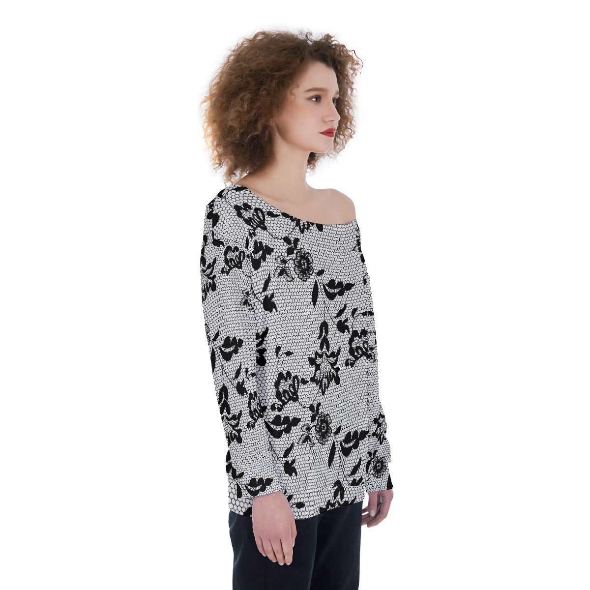 All-Over Print Oversized Women's Off-Shoulder Sweatshirt