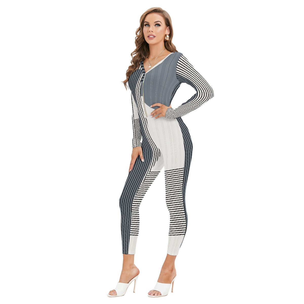 All-Over Print Women's Plunging Neck Jumpsuit
